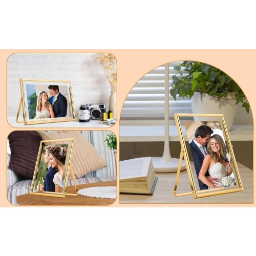 Gold 4x6 Floating Frame 2pack for picture(2x3'',3.5x5''),Adjustable Tabletop/Shelf floating Photo Frame 2x3'',Classy Metal Gift Frames for Wedding,Christmas,Birthady,Home or Office Decor.