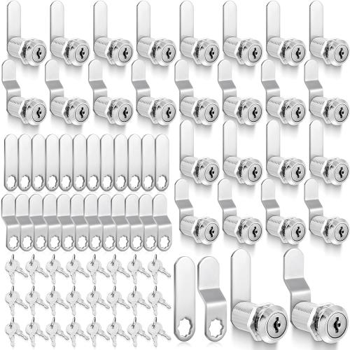 24 Sets Cabinet Locks with Keys Cam Locks Cabinet Lock Keyed Alike for Secure Drawer Mailbox RV Storage Box Replacement Lock, Zinc Alloy (1-1/8 Inch)