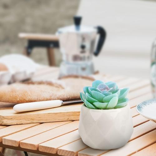 VIVERIE Mini Blue Artificial Succulent in Pots (White Ceramic, 4 Pot Set) Fake Plants for Indoors, Office Decor Blue Gift for Women, Office Home Decor Gifts-Faux Plant