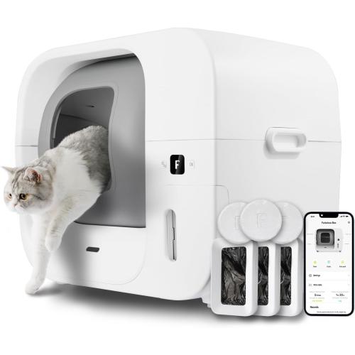 Furbulous True Odor-Free Automatic Self-Cleaning Cat Litter Box, Extra Large for 3–22 lbs Cats, Smart APP Control, Self-Pack & Refill System, 3 Waste Bags Included, Upgraded Model - White