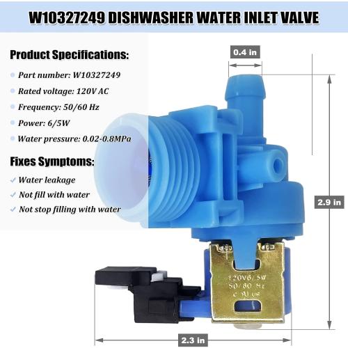 UPGRADED W10327249 WPW10327249 Dishwasher Water Inlet Valve, Dishwasher Water Valve Replacement Part W10316814 W11130743