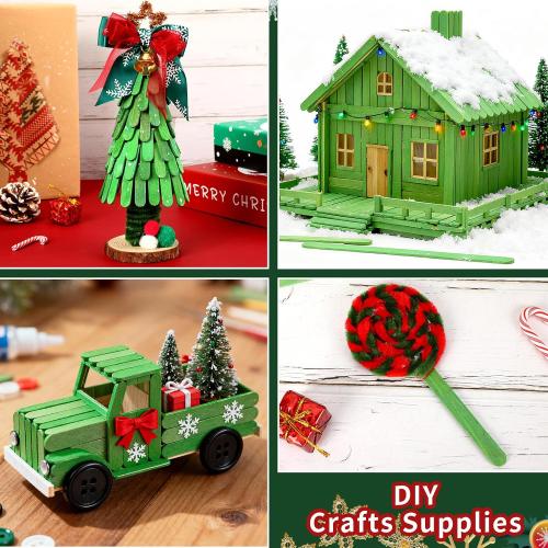 JANYUN 300 Pcs Green Popsicle Sticks for Crafts, 4.5 Inch Christmas Wooden Ice Cream Craft Sticks Popsicle Sticks for Waxing Christmas Valentines Day DIY Crafts Creative Designs Education