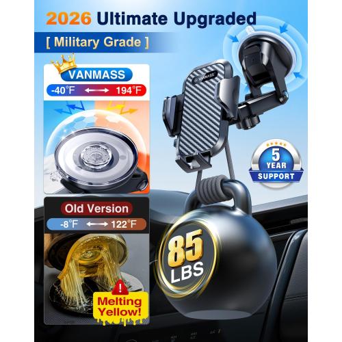 VANMASS Car Phone Holder 2026 Ultimate Military-Grade Strongest Suction & Clip Windshield Dashboard【Newest Best Strongest】 Cell Phone Automotive Dash Gauge Accents for iPhone 18 Pro Max 17 16 15 14