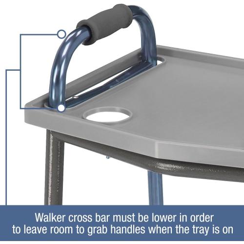 DMI Walker Tray With Cup Holders, Walker Tray For Folding Walkers, Mobility Accessory for Seniors, Tray Table for Standard Walkers, Multipurpose and Portable, Gray
