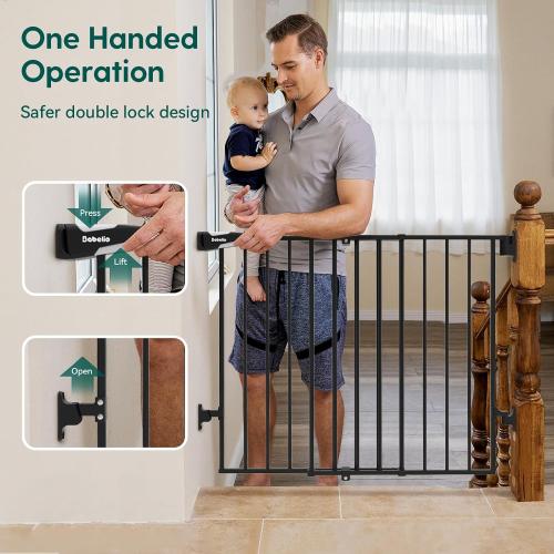 Babelio Baby Gate for Stairs, Kitchen & Doorways, No Bottom Bar| One-Handed Operation| Auto-Close| Hardware Mount (Drill Needed) Safety Dog/Pet Gate (Black - B17, 26-43 W, 28 H)