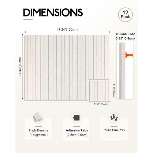 Markdang Large Felt Bulletin Board 48 x 36, 12 Pack Cork Boards for Walls with 30 Pushpins, 80 Adhesive Tabs, Cork Board Alternative for Home Office Classroom Decor (Oatmeal)