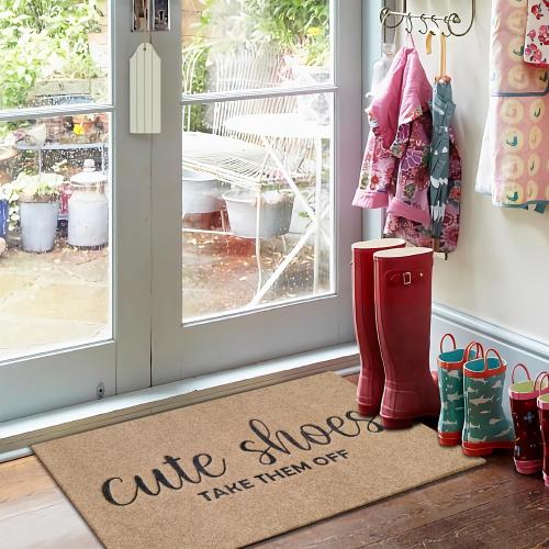 Welcome Mat for Front Door Outdoor Entryway Cute Shoes Take Them Off Indoor Mats with Rubber Backing Doormat Non Slip Easy to Clean Natural Outside Brown