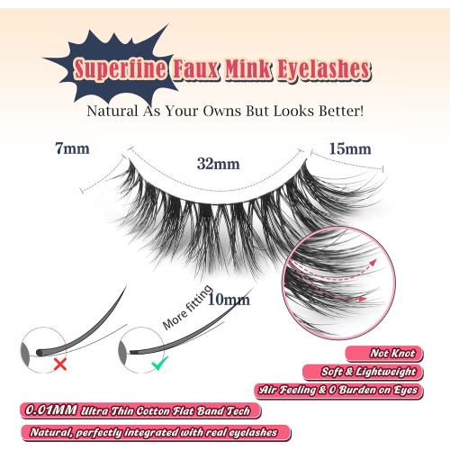 Lashes Natural Cat Eye Lashes Wispy Eyelashes 15mm False Eyelashes Wispy Lash Strips 3D Volume Fake Eyelash Thin Cotton Band Soft Eye Lash Pack 7 Pairs Siligli