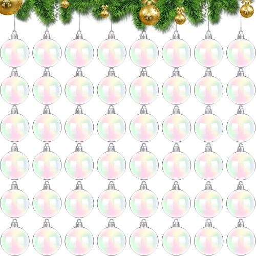 50 PCS Iridescent Ornaments Balls,2.36 Inch Clear Christmas Rainbow Ball,Plastic Hanging Bubble Ornaments Balls for Christmas Tree,Party,Home Decor