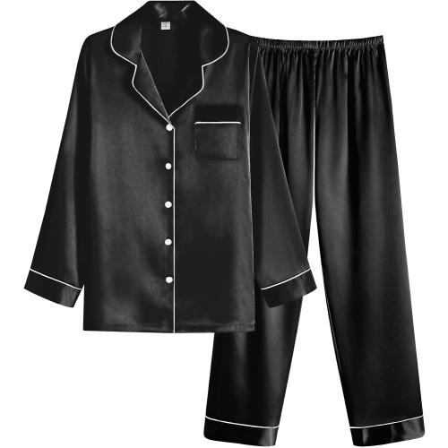 SOZE M...Ekouaer Women Satin Pajamas Set Classic Button Down Long Pjs Set