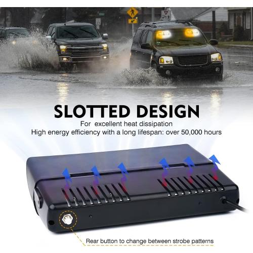 Xprite 2-in-1 High Intensity 32 LED Emergency Strobe Dash Lights Interior Windshield Flashing Light w/Suction Cups for Construction Vehicles Towing Work Trucks Plows Pickup Truck-White Amber