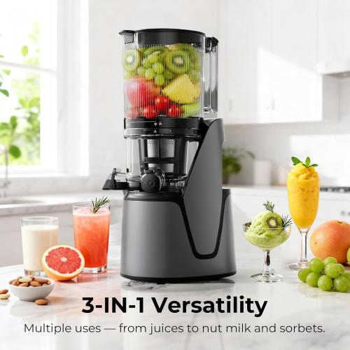 EanOruus Juicer Machines, 3-in-1 Cold Press Juicer, Premium Gray