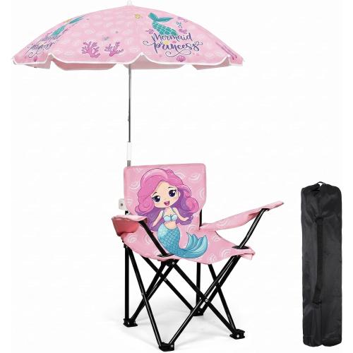 Redbaker Mermaid Kids Beach Chair with Umbrella Pink Toddler Chair