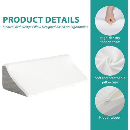 Bedluxe Wedge Pillow for Side Sleeping, Comfort Foam Back Pillow for Side Sleeper, Bed Wedges & Body Positioners for After Surgery, Pregnancy Support, Back Pain, Preventing Bedsores, White/Grey