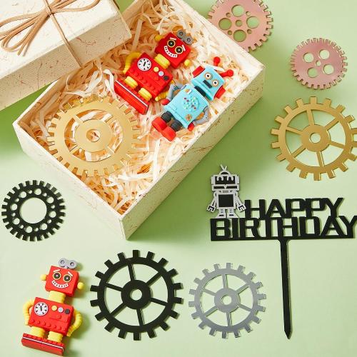 Jetec 11 Pcs Robot Birthday Cake Toppers Gear Cake Cupcake Decorations Robot Themed Birthday Party Decorations Figurine for Party Favors Supplies