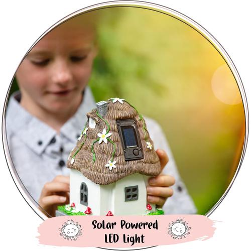 WILD PIXY Fairy Garden House - Glow in The Dark Fairy Cottage with Opening Door and Solar LED Light, Beautiful Miniature Garden Decoration for Indoor or Outdoor Fairy Gardens - 7.1 Fairy House