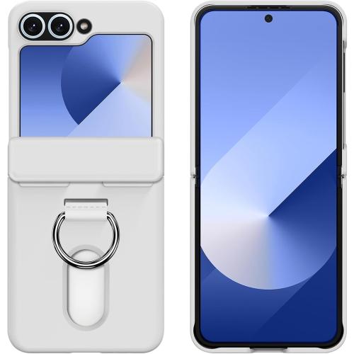 for Samsung Galaxy Z Flip 5/6/7 FE Card Holder Case with Ring, White