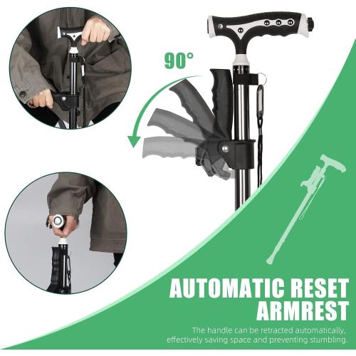 Hold 440 Lbs Walking Cane for Men & Women Aluminum Alloy Lightweight Height Adjustable Walking Stick Heavy Duty Foldbale Free Standing Cane with LED for Seniors Adults