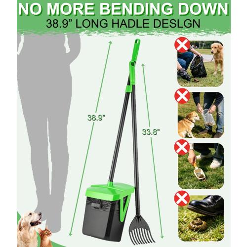 FUSBUNTY Dog Pooper Scooper, Swivel Bin & Rake Set with 100 Waste Bags