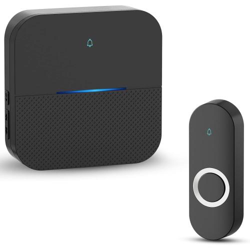 AIDA Lighted Wireless Doorbell for Home, Waterproof Battery Doorbell Wireless 1,000ft Range, 5 Volume Levels with 58 Chimes & LED Flash on Receiver (Black, 1 transmitter & 1 Receiver)