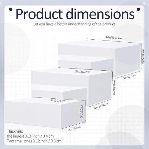 3 Pack Extra Large White Acrylic Buffet Risers 14” 13” 12” Cubes