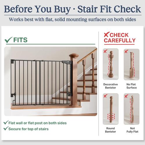 Cumbor 29.2–43 Baby Gate for Stairs, Hardware Mounted (Drill Required), Expandable No Bottom Bar Dog Gate, Auto Close Extra Wide Walk Thru, Pet & Toddler Proof Gate, Top & Bottom of Stairways(Black)