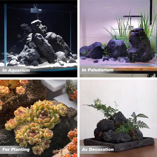 Black Lava Rock 5lb Natural Volcanic Stone for Fish Tank,3 Pcs 4-6 in