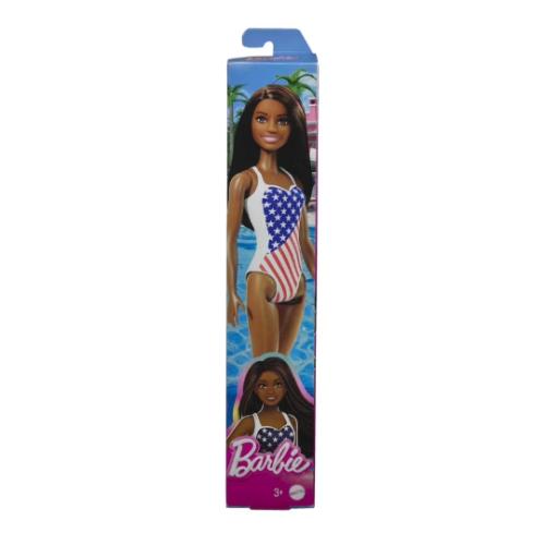 Barbie GPB17 Beach Blonde Doll One-Piece Swimsuit with American Flag Inspired Design for Children Toy