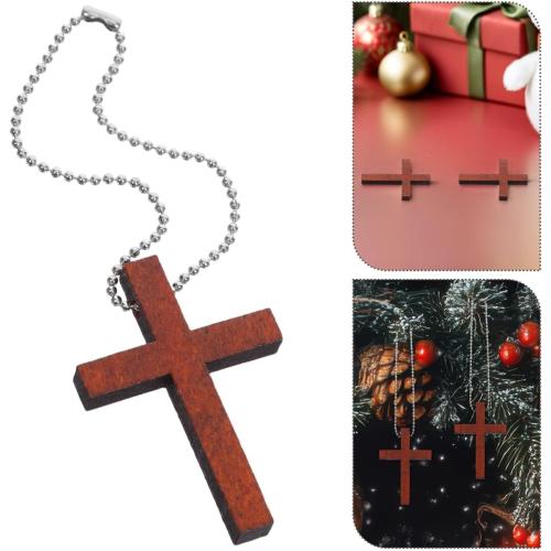 Cabilock Wood Pocket Cross Charms, 50Pcs Wooden Crosses Pendants with Chains, Crucifix for Church Praying Easter Christian Present, Crafts for DIY Necklace Keychains