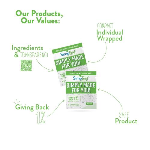 Simpleaf Aloe Vera Flushable Wet Wipes, Individually Wrapped, 30 Count