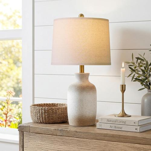 PoKat 24'' Farmhouse Ceramic Table Lamp with Natural Textured Finish