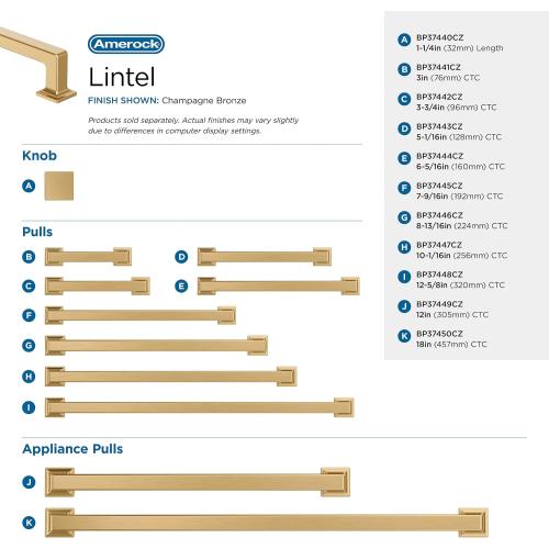 Amerock 5-1/16 Lintel Champagne Bronze Drawer Pull
