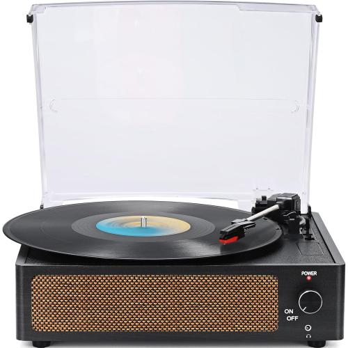 Vinyl Record Players Vintage Turntable with Speakers Belt-Driven Turn Tables Support 3-Speed, Bluetooth Wireless Playback, Headphone, AUX-in, RCA Line LP Phonograph Auto Stop Retro Black