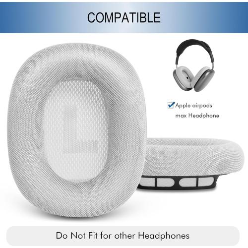 GEVO Upgraded Ear Cushions Replacement Earpads for AirPods Max 1 & 2 Headphones, Mesh Fabric Ear Pads Ear Covers Cups with Memory Foam and Magnet for AirPods Max 1 & 2 (Silver)
