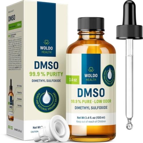 WoldoHealth DMSO 99.9% Pharmaceutical Grade - FT-IR Verified Dimethyl Sulfoxide, Low Odor Solvent in Glass Bottle with Precision Dropper (3.38 oz)