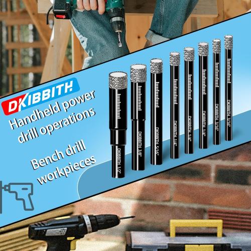 Dry Diamond Drill Bits Set, 5 Pcs Tile Drill Bits for Porcelain, Ceramic, Granite, Marble, Stone, Glass Hard Materials, Round Shank 1/4, 5/16, 3/8, 1/2 Drill Bits, with Storage Case