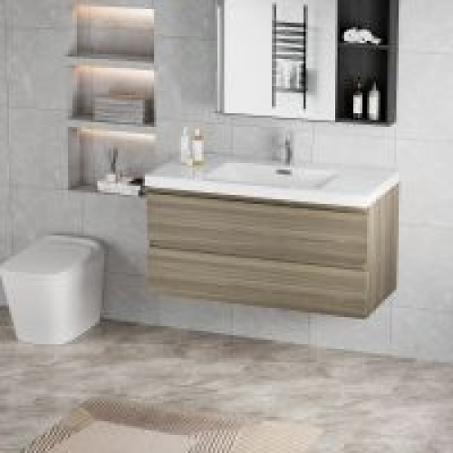 DAMAGED SEE IMAGE AT THE END 42 Inch Floating Bathroom Vanity with Sink, Wall Mounted Floating Vanity with Soft Close Drawers, Large Storage Bathroom Vanity with One-Piece Smooth Sink, Fully Assembled (Ash Grey, 42 single sink) : Tools & Home Improvement