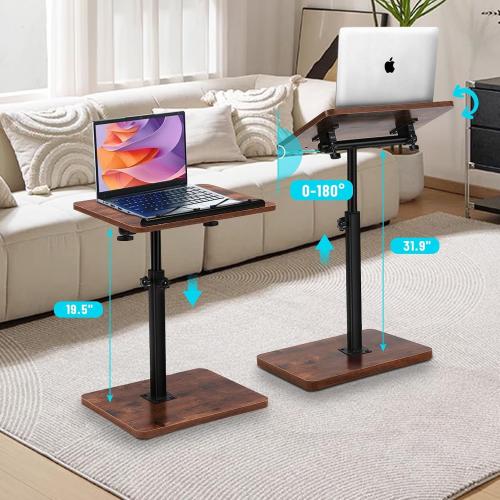 TV Tray Table for Couch, 360° Swivel/Height Adjustable / 180° Flip, C Shaped End Table with Book Clip for Sofa/Bed/Bathtub with Phone & Tablet Slot (Rustic)