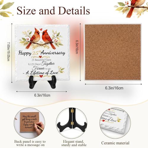 25th Anniversary Couple Gifts, Ceramic Anniversary Plaque with Stand