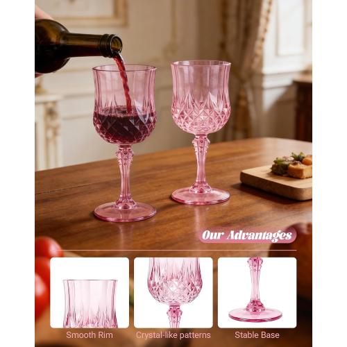 Pink Plastic Wine Glasses Acrylic Goblets Unbreakable