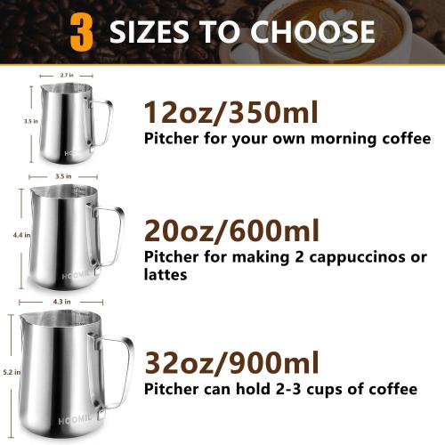 HOOMIL Milk Frothing Pitcher, 32oz, 304 Stainless Steel - Silver