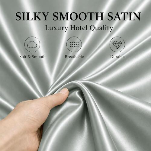Silky Satin Sheet Set Queen Size 4 Piece Hair Care Silver Grey