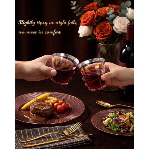Hioasis 100Pcs 9OZ Clear Plastic Cups with Gold Trim