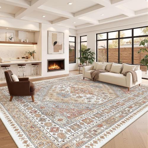 zesthome 12x15 Area Rugs, Large Washable Rug, Ultra-Thin Stain Resistant Rugs for Living Room, Bedroom, Non-Slip Backing Home Decor Area Rug (Orange,12'x15')