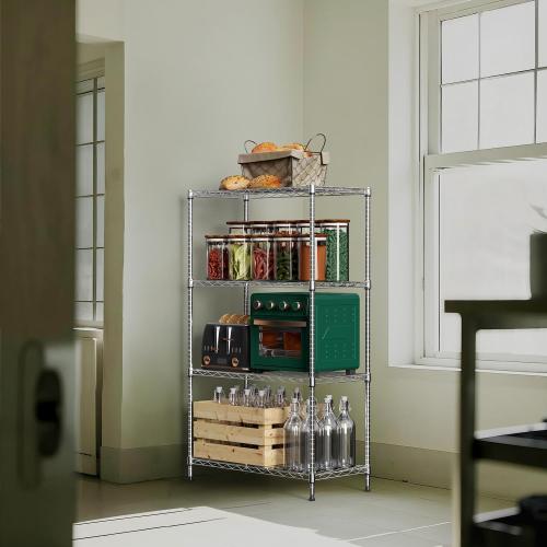 M MZG 1000 lbs 4Tier Shelf Metal Storage Shelves Wire Rack Closet Organizers with Wheel for Garage Kitchen Bathroom Laundry Chrome 13.7 D x 29.5 W x 47.2 H