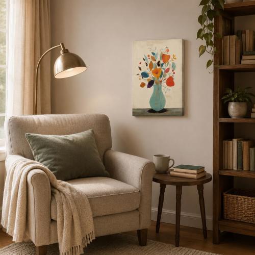 Abstract Floral Canvas Wall Art Framed Colorful Vase Home Decor 12x16 Inch