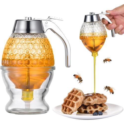 Honey Dispenser with Stand, 8oz Honey Dispenser No Drip Glass