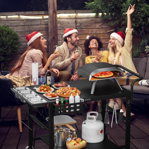 Leteuke Pizza Oven Table, Grill Cart Table for Blackstone Griddle, Outdoor Pizza Oven Stand Fits Ninja, Cuisinart, Gozney, Solo Stove, BBQ Prep Tables Station with Seasoning Tray, 47.2x27.5x35.8