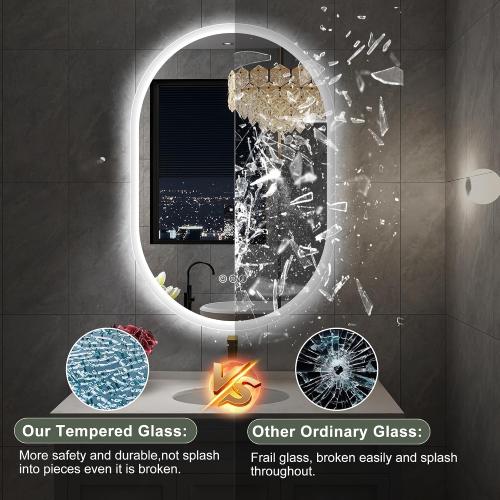 S'bagno 24x36 Oval LED Bathroom Mirror with Lights, Anti-Fog, Bluetooth Speaker, 3 Colors Temperature & Dimmable, Lighted Mirrors for Bathroom Wall with Memory Function, Waterproof, Shatter-Proof