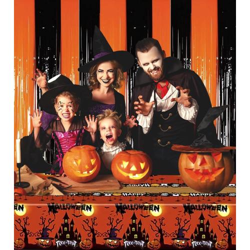 Orange Foil Fringe Curtain Backdrop 3 Pack, 3.2 x 8.2 FT Halloween Decor